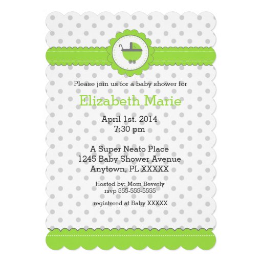 Lime Green & Grey Polka Dots-Baby Shower Custom Invite