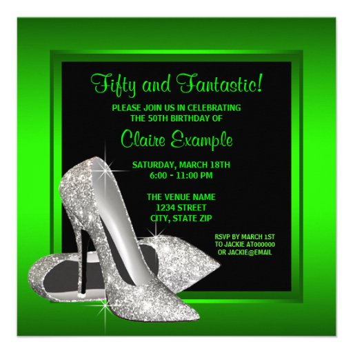 Lime Green High Heels Womans Birthday Party Custom Announcements