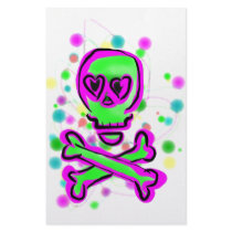 Lime Green Hot pInk Skull Colorful Cosmos Stationery Design