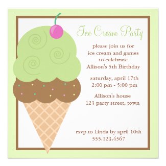Lime Green Ice Cream Cone Custom Invitations