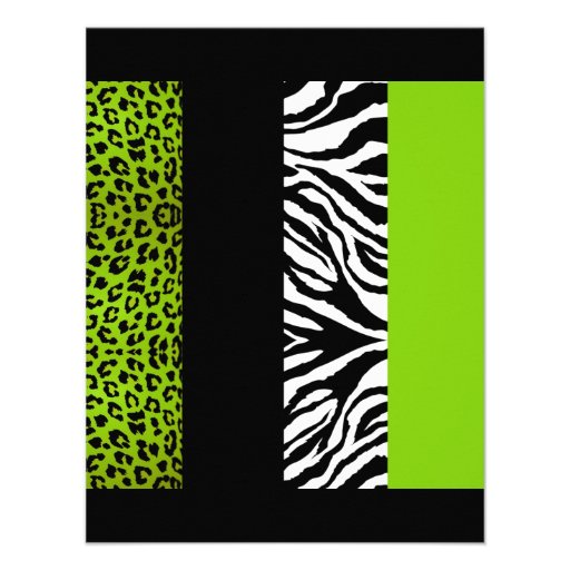 Lime Green Leopard and Zebra Animal Print Party Custom Invites