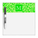 Lime Green Leopard Print Custom Monogram. Dry Erase Boards