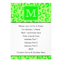 Lime Green Leopard Print Custom Monogram. Invitation