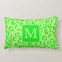 Lime Green Leopard Print Custom Monogram. Throw Pillow