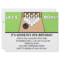 Lime Green Let's Bowl Bowling Birthday Party Announcement