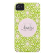 Lime Green & Light Pink Monogrammed iPhone 4/4s