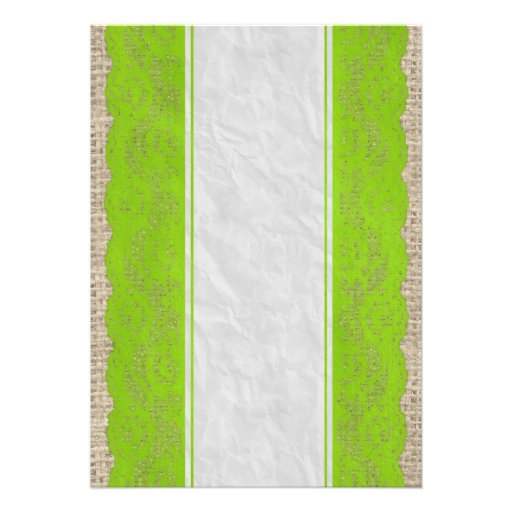 Lime Green Linen Burlap Lace Bridal Shower Invites