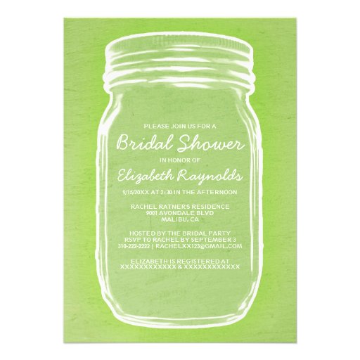 Lime Green Mason Jar Bridal Shower Invitations