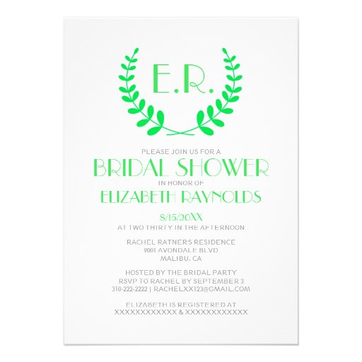 Lime Green Monogram Bridal Shower Invitations