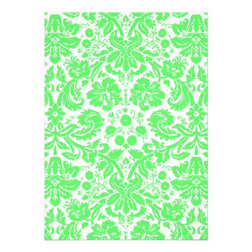 Lime Green Monogram Damask Wedding Invitations