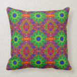 Lime Green Orange and Purple Stars Mandala Throw Pillow
