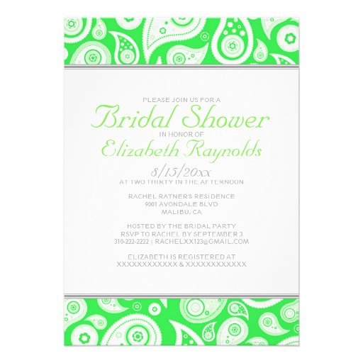 Lime Green Paisley Bridal Shower Invitations