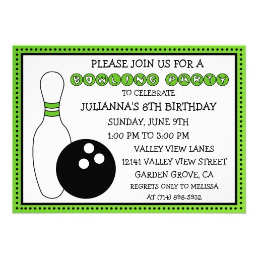 Lime Green Party Down the Lane Bowling Party Invite