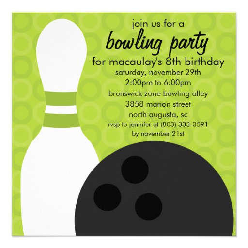 Lime Green Pin Pals Bowling Birthday Party Invites