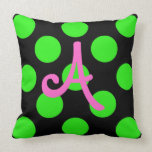 Lime Green Polka Dot Initial Square Pillow