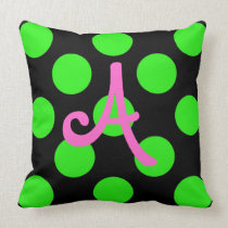 Lime Green Polka Dot Initial Square Pillow pillows