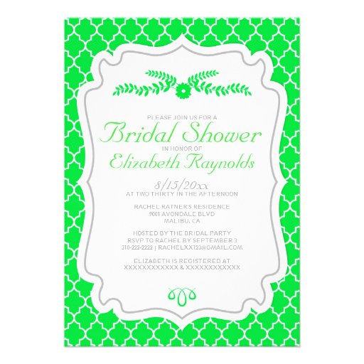 Lime Green Quatrefoil Bridal Shower Invitations