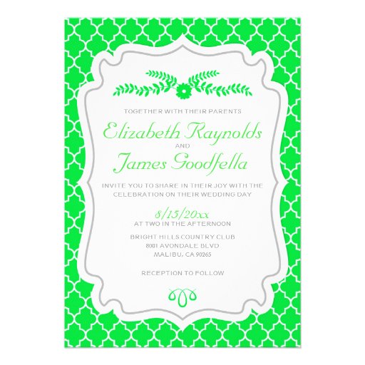 Lime Green Quatrefoil Wedding Invitations