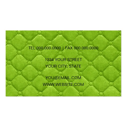 Lime Green Quilted Diamond Look Business Card Template (back side)
