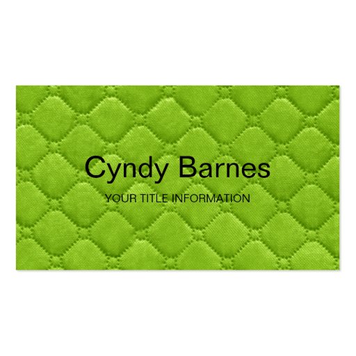 Lime Green Quilted Diamond Look Business Card Template (front side)