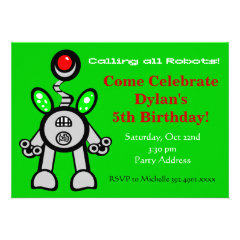 Lime Green Robot Birthday Party Invitations