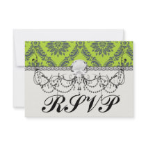 lime green royal damask pattern invitation