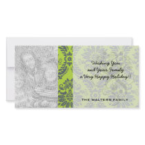 lime green royal damask pattern photo card template