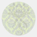 lime green royal damask pattern round stickers