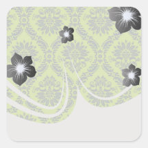 lime green royal damask pattern square sticker