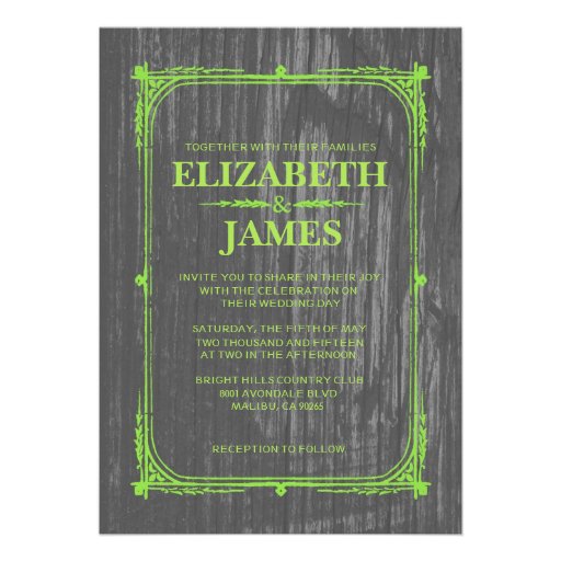 Lime Green Rustic Barn Wood Wedding Invitations