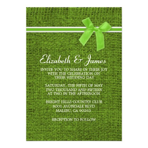 Lime Green Rustic Burlap Wedding Invitations