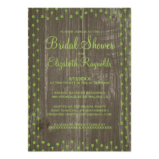 Lime Green Rustic Country Bridal Shower Invitation