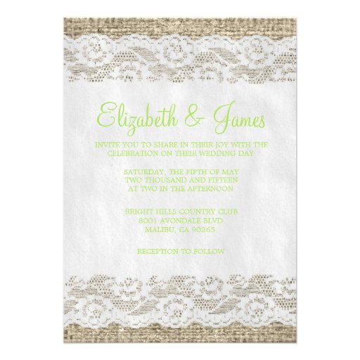 Lime Green Rustic Lace Wedding Invitations