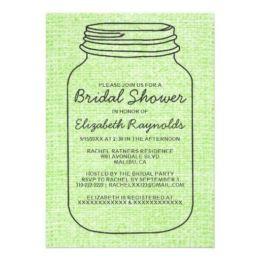 Lime Green Rustic Mason Jar Bridal Shower Invites