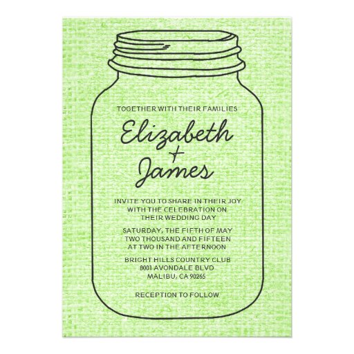 Lime Green Rustic Mason Jar Wedding Invitations