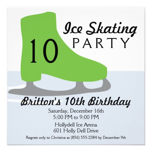 Lime Green Skate Date Ice Skating Birthday Party Announcement