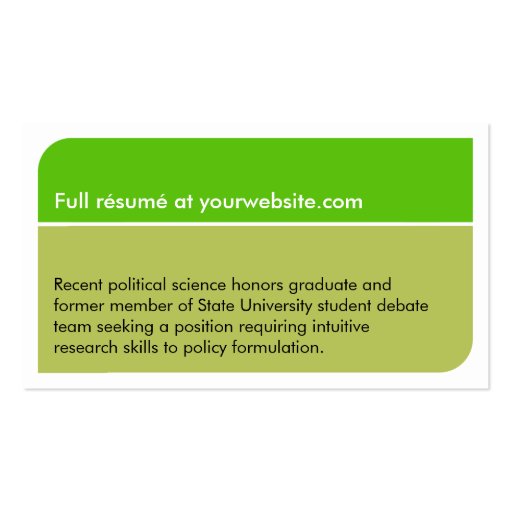 Lime green smart student employment resume card business card template (back side)