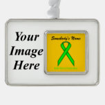 Lime Green Standard Ribbon Template (H-I) Silver Plated Framed Ornament