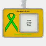 Lime Green Standard Ribbon Template (H-O) Silver Plated Framed Ornament