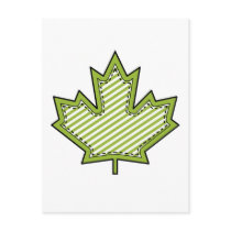 Lime Green Striped Applique Stitched Maple Leaf Post Card