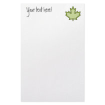 Lime Green Striped Applique Stitched Maple Leaf Stationery Design