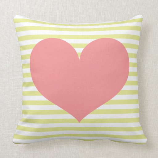 Lime Green Stripes & Heart Pillow