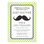 Lime green stripes retro mustache bash baby shower personalized announcements