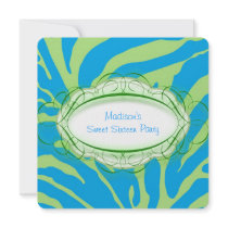 Lime Green Teal Blue Zebra Sweet 16 Party Invitations