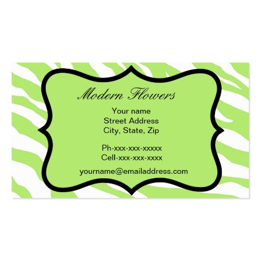 Lime Green, & Turquoise Teal Zebra & Cheetah Business Card Templates (back side)