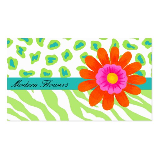 Lime Green, & Turquoise Teal Zebra & Cheetah Business Card Templates