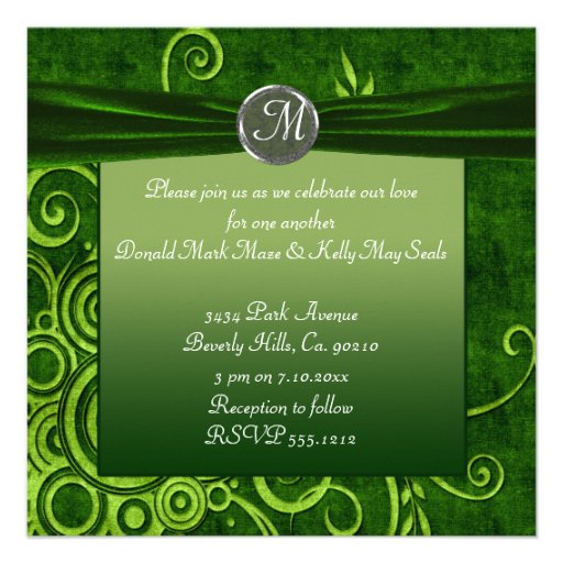 Lime & Green Velvet Wedding Swirl Personalized Invites