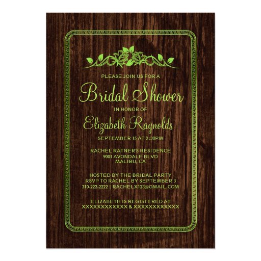 Lime Green Vintage Barn Wood Bridal Shower Invites
