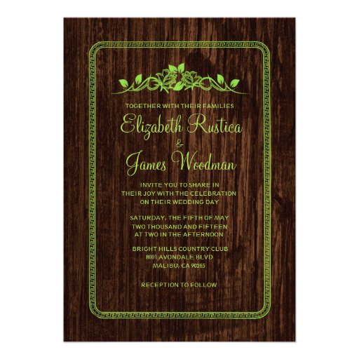 Lime Green Vintage Barn Wood Wedding Invitations