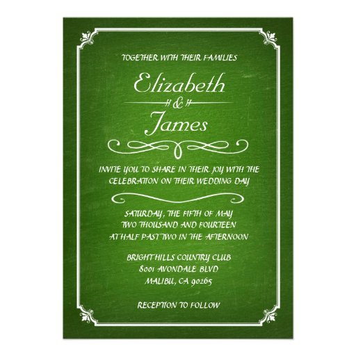 Lime Green Vintage Chalkboard Wedding Invitations